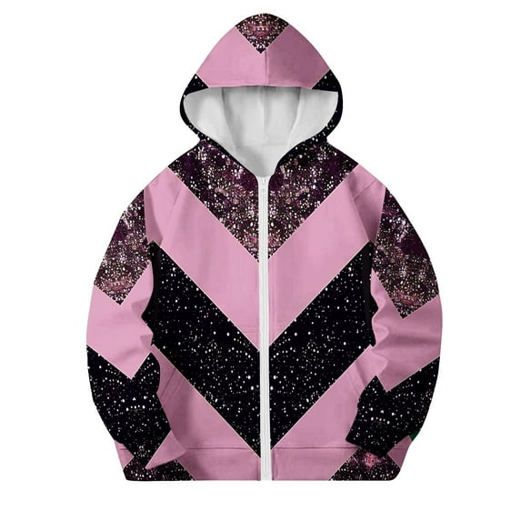 Riecok Kids Zip up Jacket with Pocket Long Sleeve Zip up Cute Print Fall Casual Coat Outwear Pink 8 Years