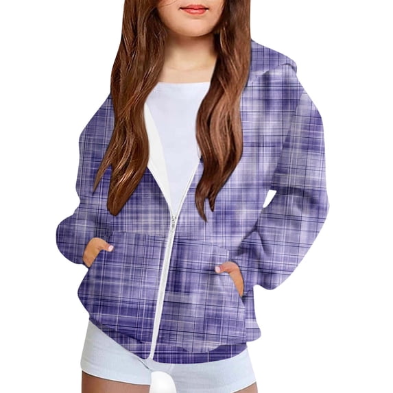 Riecok Kids Zip up Jacket with Pocket Long Sleeve Zip up Cute Print Fall Casual Coat Outwear Purple 5 Years