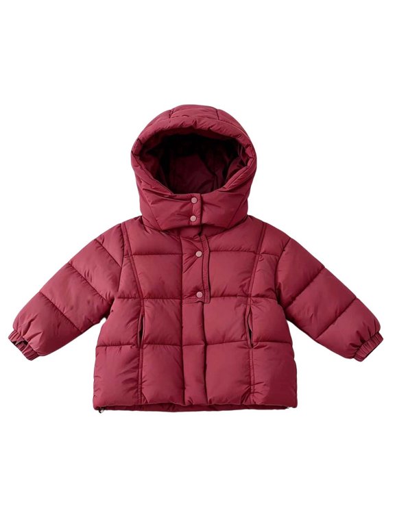 Kids down Jacket Hooded Zip up Quilted Coats Long Sleeve Jackets Warm Winter Outerwear with Pockets Red 4-5 Years