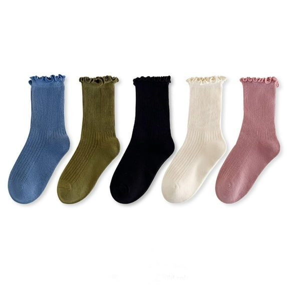 Riecok Knee High Socks Newborn Infants Toddlers Girls Tube Ruffled Uniform Long Stockings 3PC All-match Comfort Soft Cotton Socks Breathable 5pc Blue 9 Years