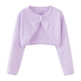 thumbnail image 1 of Riecok Knit Cardigans for Girls Crewneck Long Sleeve Hollow out Solid Color One Button Dress Cover Ups Purple 6 Years, 1 of 7