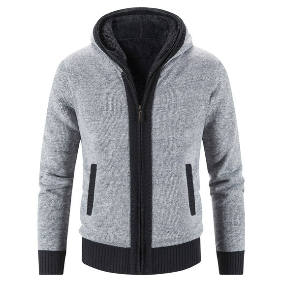 Riecok Knit Jacket for Men Long Sleeve Hooded Jackets Zip Up Coats with Pockets Solid Comfortable Stylish Outetwear