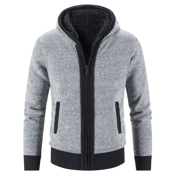 Riecok Knit Jacket for Men Long Sleeve Hooded Jackets Zip Up Coats with Pockets Solid Comfortable Stylish Outetwear