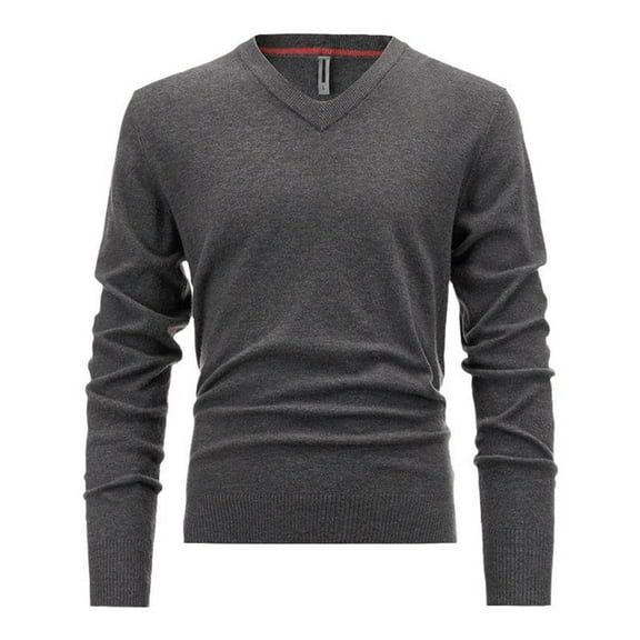 qelini Knit Sweaters for Men V Neck Pullover Sweaters Solid Slim Fit Long Sleeve Tops Thermal Warm Blouses