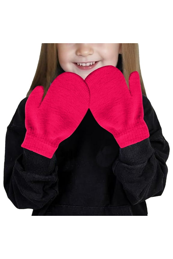 Knitted Gloves Unisex Stretch Solid Color Thermal Insulated Adjustable Mittens for Outdoor Sports Hot Pink Free Size