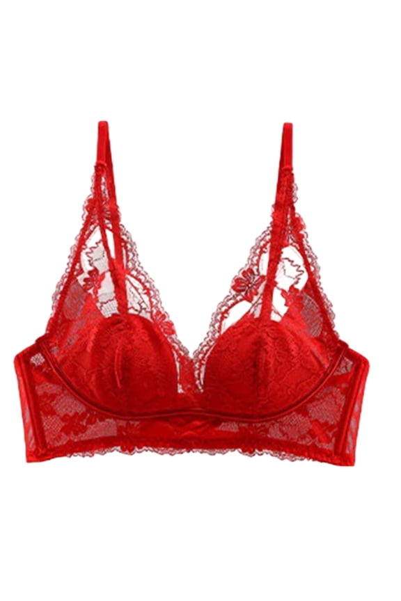 Lacy Bras for Women Plus Size Wireless Push up Bralette Supportive Breathable Comfortable Bras Red M