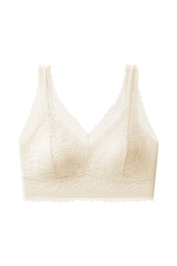 Lacy Bras for Women Seamless No Underwire Push up Bralette Lace Full Coverage Breathable Everyday Bras White L