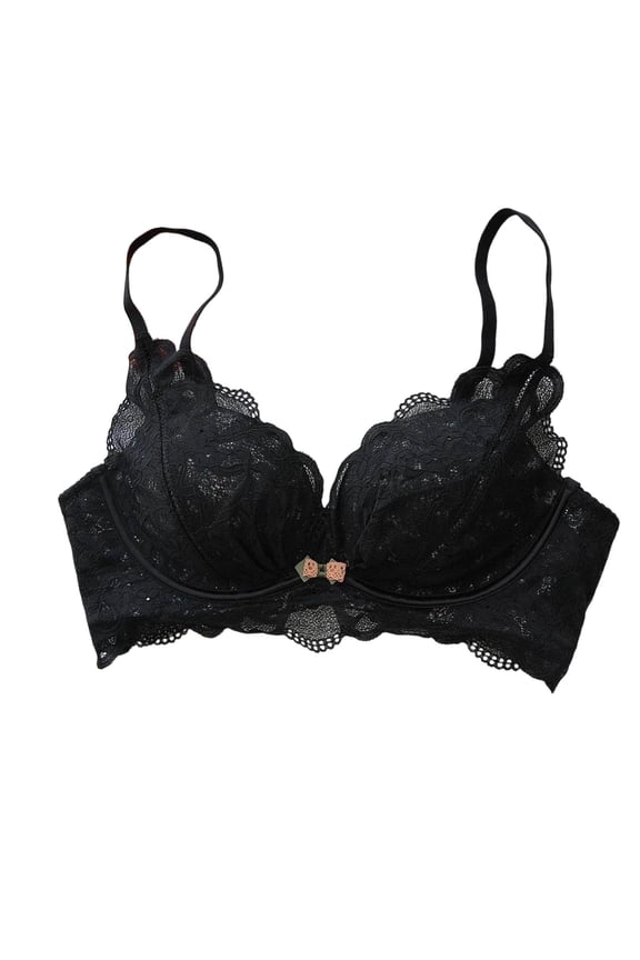 Lacy Bras for Women Wireless Push up Bralette Bow Decorated Breathable Spaghetti Strap Everyday Bras Black XL