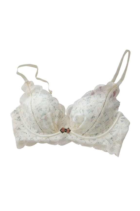 Lacy Bras for Women Wireless Push up Bralette Bow Decorated Breathable Spaghetti Strap Everyday Bras Yellow XL