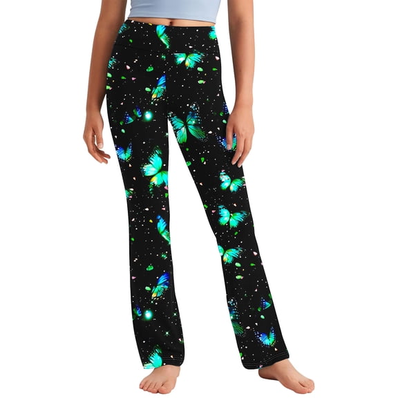 Riecok Legging Pants for Girls High Waisted Elasticity Cute Butterfly Printed Fashion Straight Yoga Pants Multicolor 5 Years