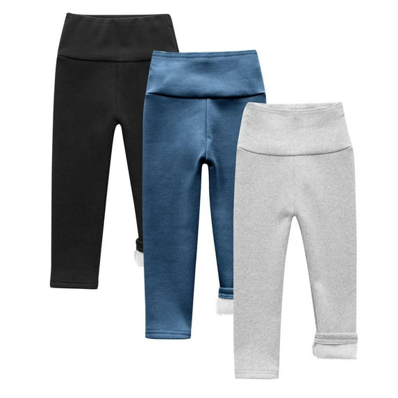 Riecok Leggings for Girls High Waisted Elasticity Basic Solid Color Fashion Straight Yoga Pants 3 Pack Blue 3 Years