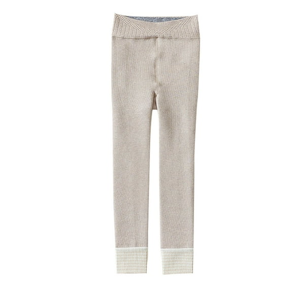 Riecok Leggings for Girls High Waisted Elasticity Basic Solid Color Fashion Straight Yoga Pants Beige M