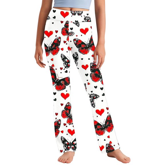 Riecok Leggings for Girls High Waisted Elasticity Cute Butterfly Printed Fashion Straight Yoga Pants Multicolor 6 Years