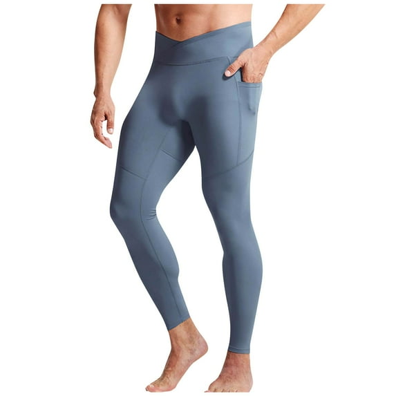 Riecok Leggings for Men with Pockets Stretchy High Waisted Pants Lightweight Fall Leggings Workout Yoga Pants