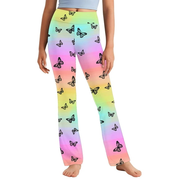 Riecok Leggings for Toddler Girls High Waisted Elasticity Cute Butterfly Printed Fashion Straight Yoga Pants Multicolor 5 Years
