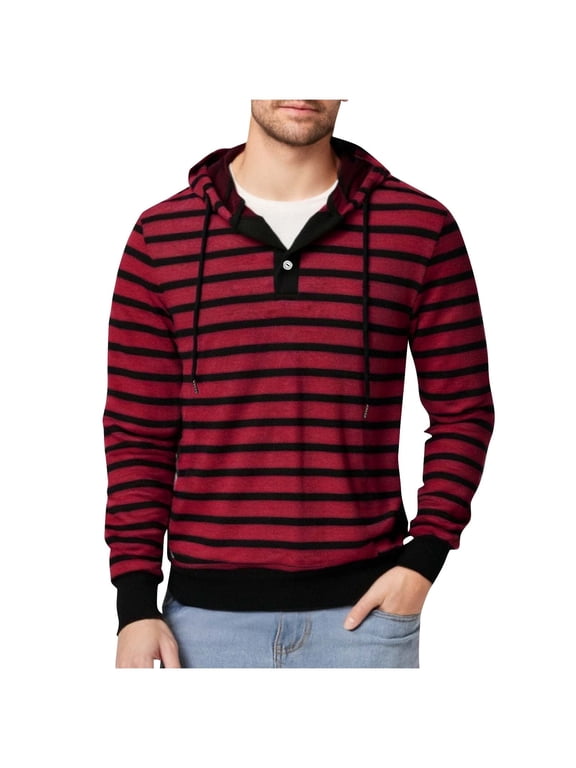 Lightweight Hoodies for Men Long Sleeve Hooded Pullover Button down Tops Striped Casual Athletic Clothes Drawstring