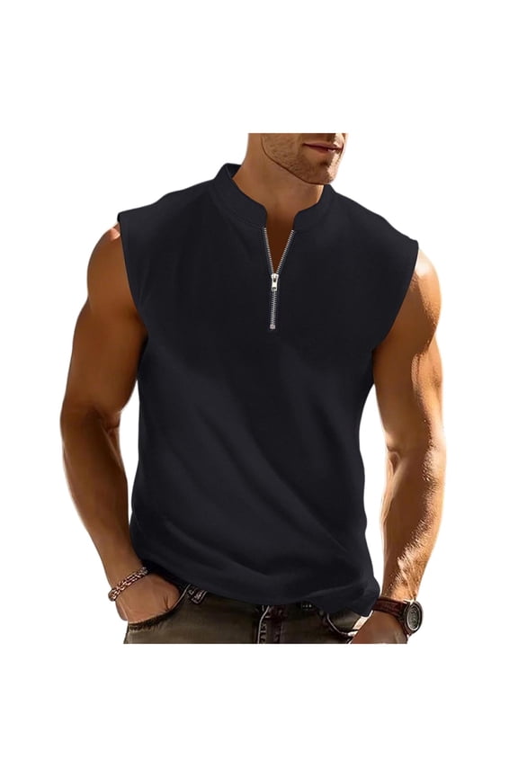 Lightweight Tank Tops Mens Summer Collared Sleeveless Cami Shirt Half Zip Basic Tops Workout Clothes