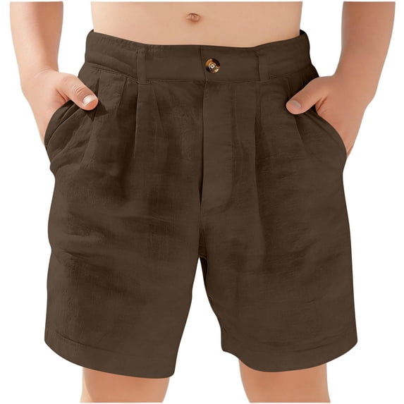 Riecok Linen Shorts Boys Summer Elastic Waist Pull on Shorts Solid Lightweight Casual Clothes with Pocket