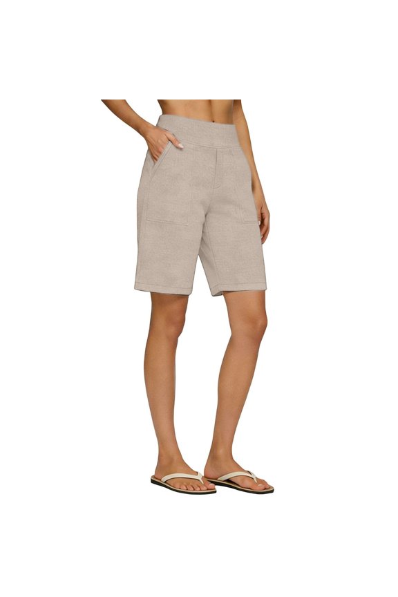 Linen Shorts for Women High Waist Pull on Loose Shorts Breathable Loose Summer Clothes with Pockets Bronze 2XL