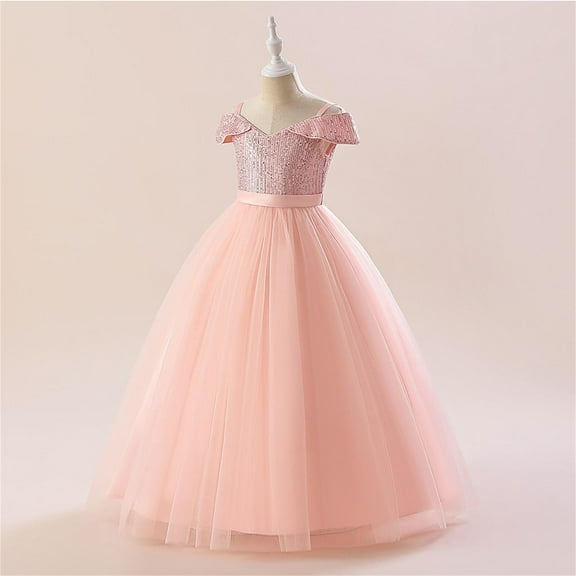 Riecok Little Girl Dress Princess Sleeveless Sequin Ruffle A Line Princess Dresses Halloween Birthday Party Kid Patchwork Tulle Skirt Formal Gown Dresses Pink 5 Years