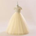 thumbnail image 1 of Riecok Little Girl Dress Princess Sleeveless Sequin Ruffle A Line Princess Dresses Halloween Birthday Party Kid Patchwork Tulle Skirt Formal Gown Dresses Yellow 6 Years, 1 of 8