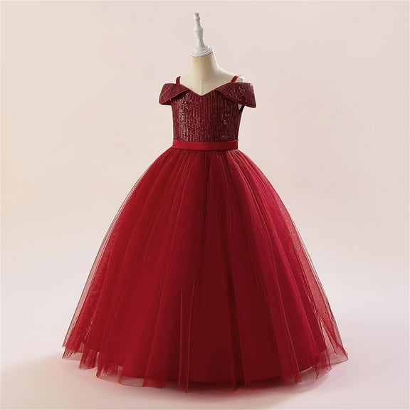 Riecok Little Girl Dress Princess Sleeveless Sequin Ruffle A Line Princess Dresses Halloween Birthday Party Kid Patchwork Tulle Skirt Formal Gown Dresses Red 8 Years