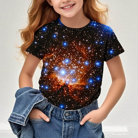 Riecok Little Girls Graphic Tees Round Neck Oversized T Shirts Kids All-match Fashion Lightweight Comfortable Clothes Trendy Purple 3 Years