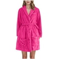thumbnail image 1 of Riecok Long Robes for Women Flannel Cozy Soft Warm Bathrobe with Front Pockets and Tie Closure Winter Housecoat Hot Pink L, 1 of 3