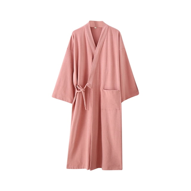 Riecok Long Robes for Women Lightweight Soft Long Sleeve Warm Bathrobe with Front Pockets and Tie Closure Winter Housecoat Red L