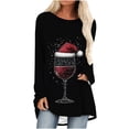 thumbnail image 1 of Riecok Long Shirts for Women Christmas Round Neck Tunic Tops Red Wine Glass Print Raglan Sleeve Blouses Casual Cozy Clothes, 1 of 5