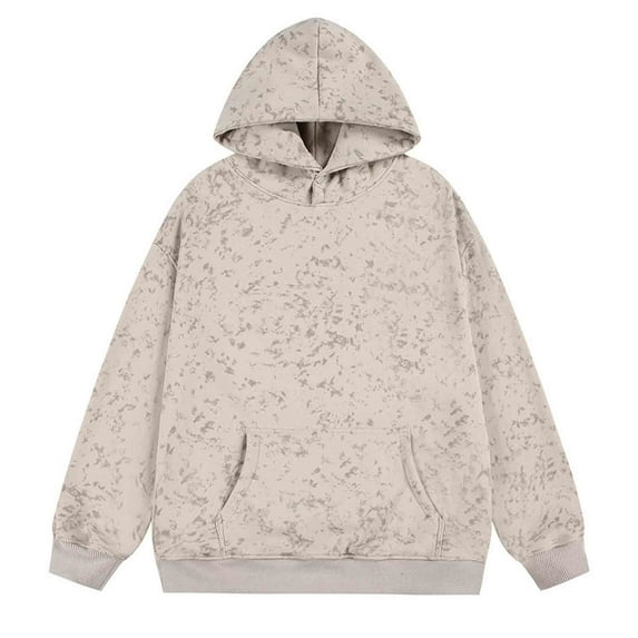 Riecok Long Sleeve Sweatshirts for Men Pullover Solid Color Crewneck Tops with Pocket Trendy Sweatshirts Beige 4XL