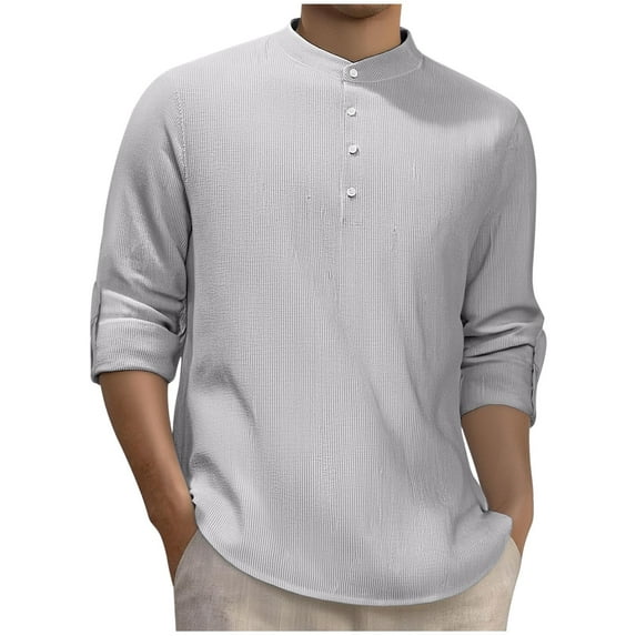 Riecok Long Sleeve Tee Shirts for Men Stand up Collar Solid Color Pullover Comfortable Casual Fashion Mens Shirts Gray XL