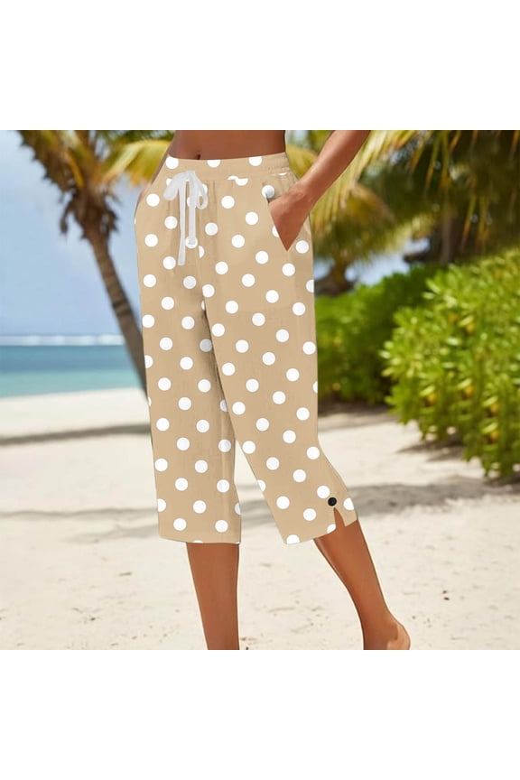 Loose Capris for Women with Pocket Button Decorated Straight Leg Pants Sdie Split Pull on Trousers Trendy Clothes