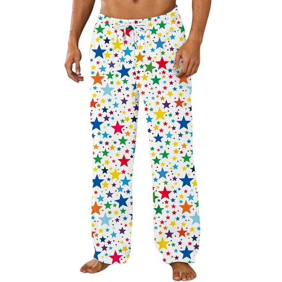 qelini Lounge Pants for Men Graphic Elastic Waist Straight Leg Pants Snowflake Print Drawstring Pants Soft Cozy Trousers