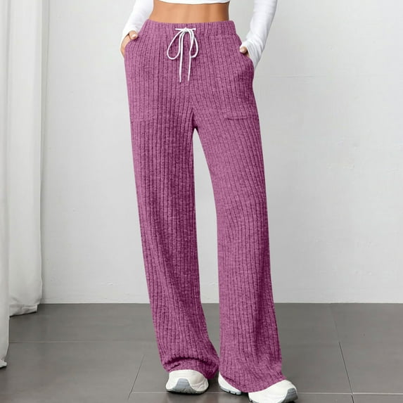 Riecok Lounge Pants for Women High Waist Drawstring Straight Leg Solid Color Casual Soft Sweatpants Lounge Pants
