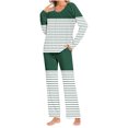 thumbnail image 1 of Riecok Loungewear Sets for Women 2 Piece Crewneck Long Sleeve Tops and Pants Striped Cozy Soft Sleepwear, 1 of 6
