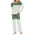 thumbnail image 1 of Riecok Loungewear Sets for Women 2 Piece Crewneck Long Sleeve Tops and Pants Striped Cozy Soft Sleepwear, 1 of 6