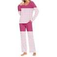 thumbnail image 1 of Riecok Loungewear Sets for Women 2 Piece Crewneck Long Sleeve Tops and Pants Striped Cozy Soft Sleepwear, 1 of 6