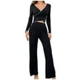 thumbnail image 1 of Riecok Loungewear Sets for Women 2 Piece V Neck Long Sleeve Tops and Pants Solid Breathable Soft Sleepwear, 1 of 8