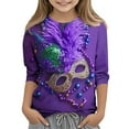 thumbnail image 1 of Riecok Mardi Gras Outfit for Girls Masquerade Mask Sparkly Sequins Print 3/4 Sleeve Crew Neck Comfortable Lightweight Fashion Mardi Gras Shirts for Kids 11-12 T Multicolor, 1 of 5