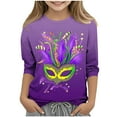 thumbnail image 1 of Riecok Mardi Gras Outfits for Kids Masquerade Mask Sparkly Sequins Print 3/4 Sleeve Crew Neck Fashion Mardi Gras Shirts for Kids Mardi Gras Clothing 4 T Purple, 1 of 5