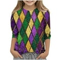 thumbnail image 1 of Riecok Mardi Gras Outfits for Kids Shirts Carnival Purple Gold 3/4 Sleeve Crew Neck Fashion Mardi Gras Shirts for Kids Mardi Gras Clothing 7 T Purple, 1 of 3