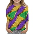 thumbnail image 1 of Riecok Mardi Gras Tee Shirts for Toddlers Shirts Carnival Purple Gold 3/4 Sleeve Crew Neck Comfortable Loose Fashion Mardi Gras Shirts for Kids 4-5 T Multicolor, 1 of 5