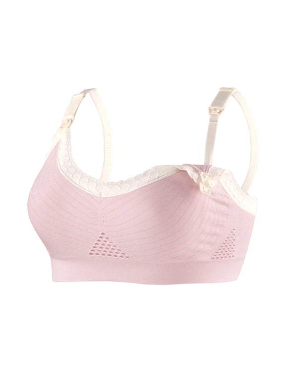 Maternity Bras for Breastfeeding Wireless Push up Front Closure Bralette Adjustable Straps Bras Pink M