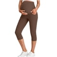 thumbnail image 1 of Riecok Maternity Stretch Pants Summer High Waist Straight Leg Capri Pull on Pant Breathable Solid Trousers Brown XL, 1 of 7
