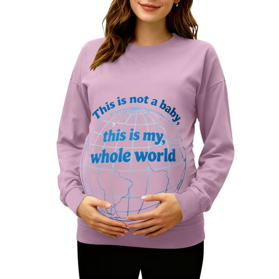 Riecok Maternity Sweatshirt Crewneck Pullover Funny Printed Long Sleeve Oversized Tops Trendy Pregnant Outwear