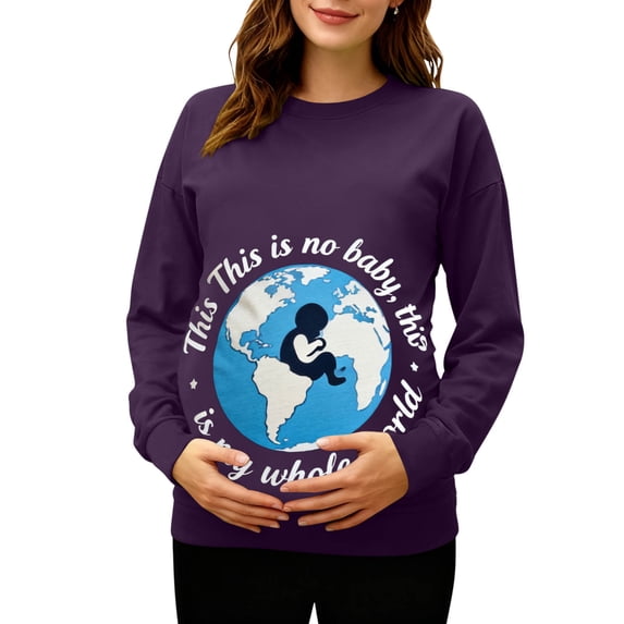 Riecok Maternity Sweatshirts for Women Crewneck Pullover Funny Printed Long Sleeve Tops Casual Pregnant Outwear