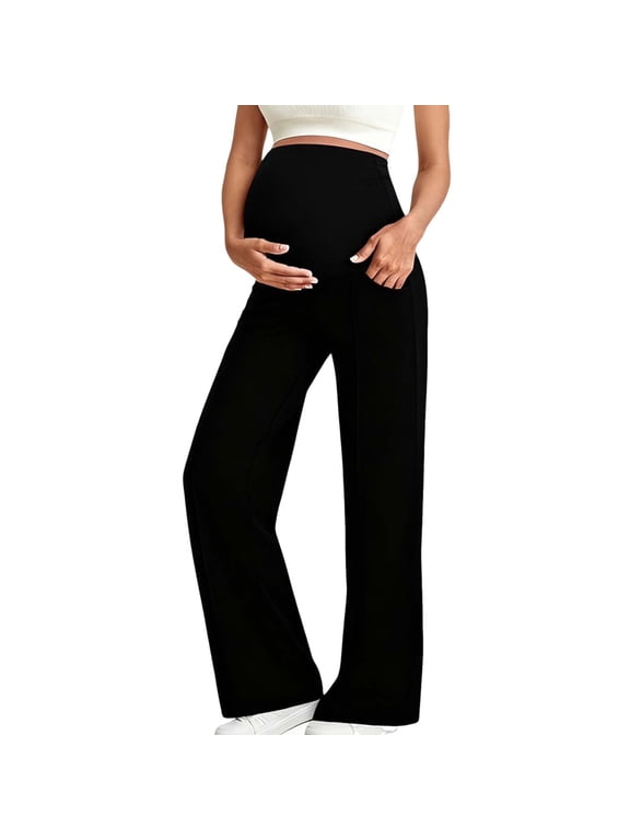 Maternity Wide Leg Pants High Waisted Stretchy Pregnancy Pants Solid Breathable Support Belly Casual Trousers