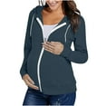 thumbnail image 1 of Riecok Maternity Zip up Hoodie Long Sleeve Drawstring Sweatshirts Solid Pregnant Nursing Tops Casual Loose Clothes, 1 of 8