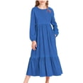 thumbnail image 1 of Riecok Maxi Dress Girls Long Sleeve Crewneck A Line Dresses Solid Pleated Wedding Guest Dress with Pocket, 1 of 6